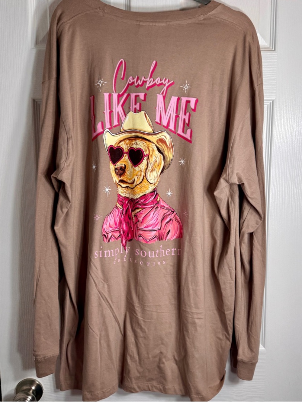 NWT. Simply Southern Cowboy Like Me Dog Long Sleeve Tee Mocha XXL.